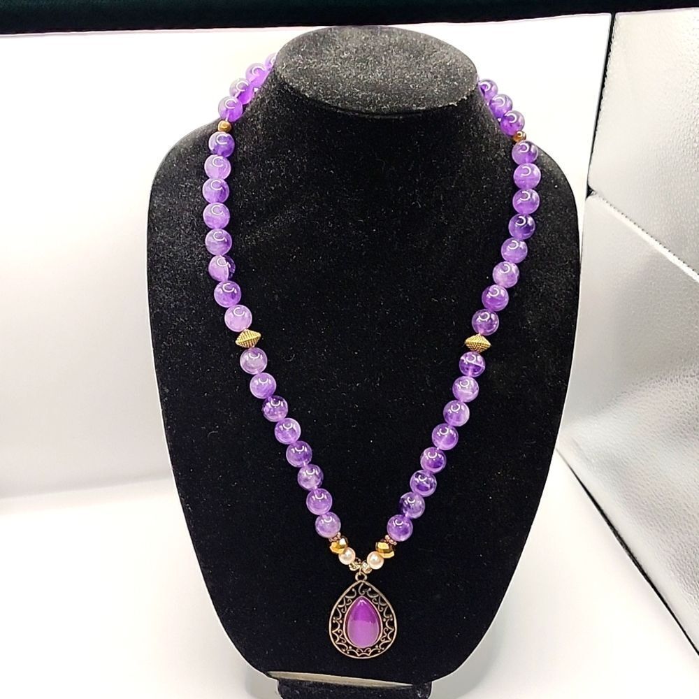 Handmade Repurposed Amethyst and Brass Harmony Necklace